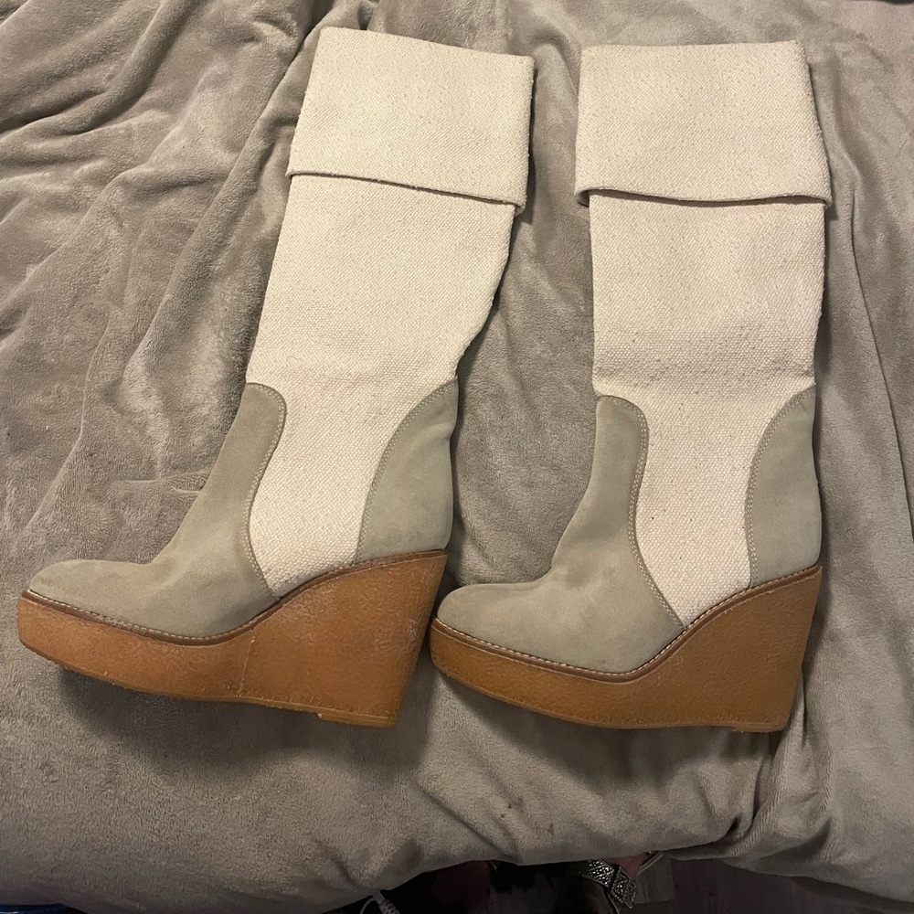 castaner women’s knee high beige tan wedge boots NEW! Made in Spain 37